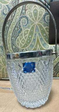 Vintage F.B. Rogers Silver-Tone Metal and Lead Crystal Ice Bucket